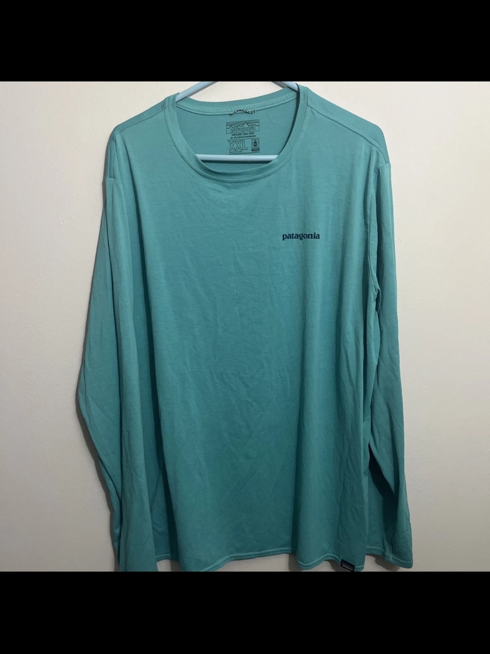 Patagonia Men's Long Sleeve Crew Tee in Aqua Blue Size XXL